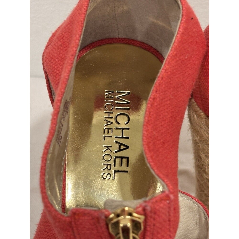 Michael Kors Red Canvas Espadrille Wedge Sandals Zipper Gold Accent Women Size 7 - Picture 5 of 10